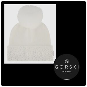 GORSKI EMBELLISHED BEANIE WITH TOSCANA SHEARLING LAMB POMPOM NWT